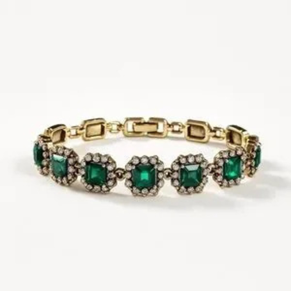 ???? Classic Gold Bracelet with Emerald Green Crystals ???????